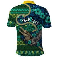 Personalised Solomon Islands Independence Day Polo Shirt Crocodile Hibiscus Tribal Pattern