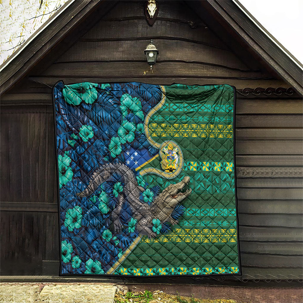 Solomon Islands Independence Day Quilt Crocodile Hibiscus Tribal Pattern