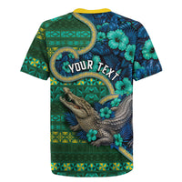 Personalised Solomon Islands Independence Day Rugby Jersey Crocodile Hibiscus Tribal Pattern