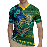 Personalised Solomon Islands Independence Day Rugby Jersey Crocodile Hibiscus Tribal Pattern
