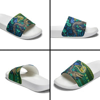 Solomon Islands Independence Day Slide Sandals Crocodile Hibiscus Tribal Pattern