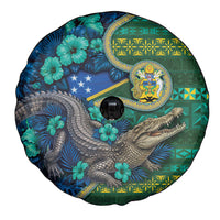 Solomon Islands Independence Day Spare Tire Cover Crocodile Hibiscus Tribal Pattern