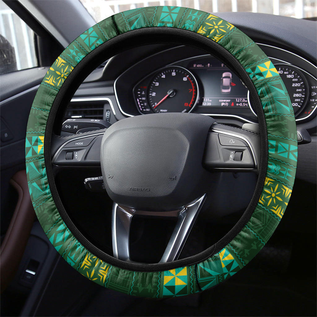 Solomon Islands Independence Day Steering Wheel Cover Crocodile Hibiscus Tribal Pattern
