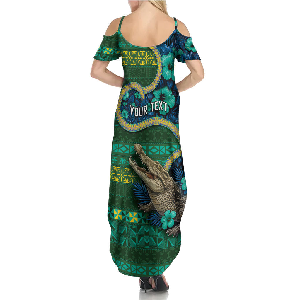 Personalised Solomon Islands Independence Day Summer Maxi Dress Crocodile Hibiscus Tribal Pattern