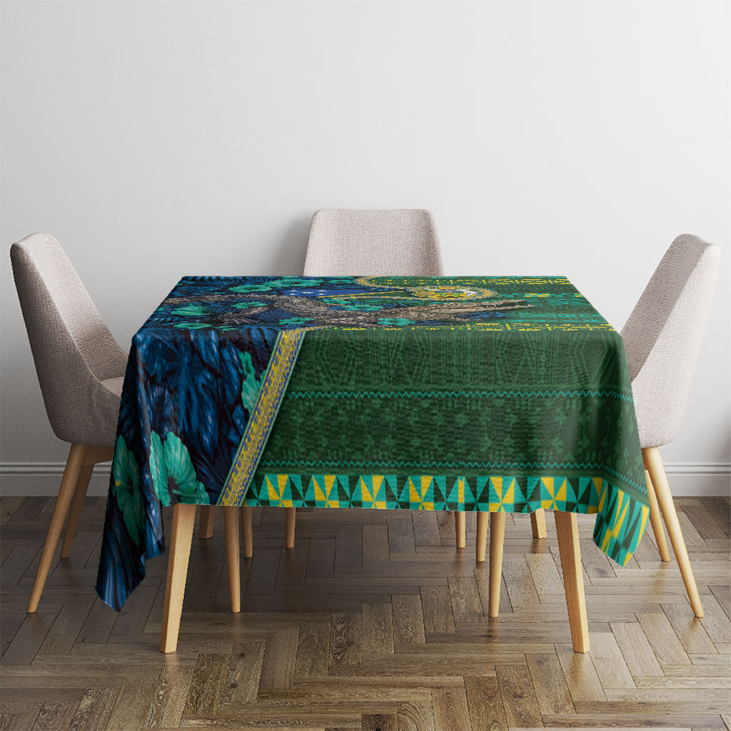 Solomon Islands Independence Day Tablecloth Crocodile Hibiscus Tribal Pattern