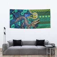 Solomon Islands Independence Day Tapestry Crocodile Hibiscus Tribal Pattern