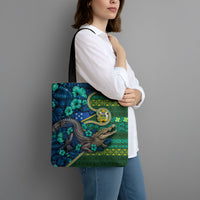 Solomon Islands Independence Day Tote Bag Crocodile Hibiscus Tribal Pattern