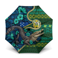 Solomon Islands Independence Day Umbrella Crocodile Hibiscus Tribal Pattern