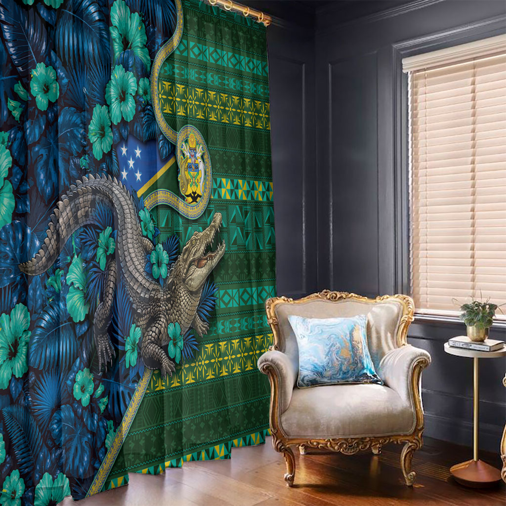 Solomon Islands Independence Day Window Curtain Crocodile Hibiscus Tribal Pattern