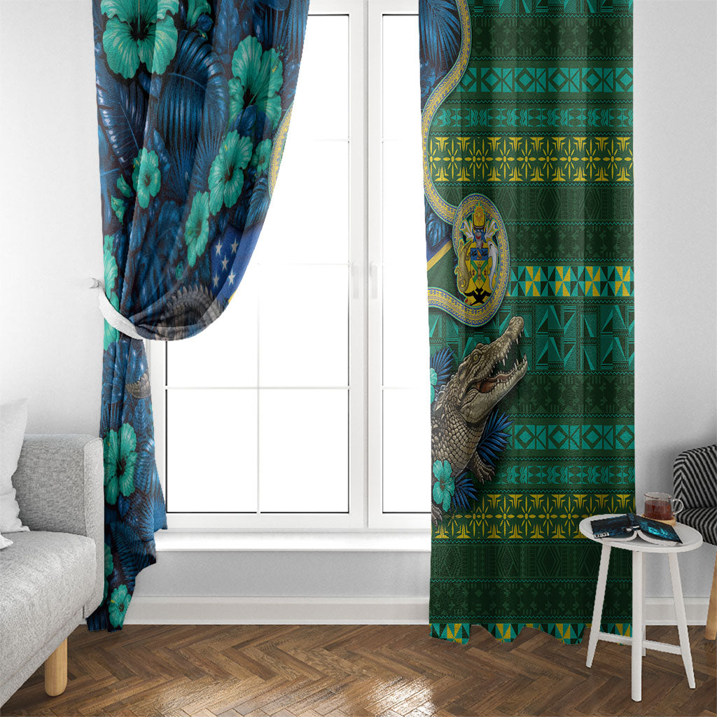 Solomon Islands Independence Day Window Curtain Crocodile Hibiscus Tribal Pattern