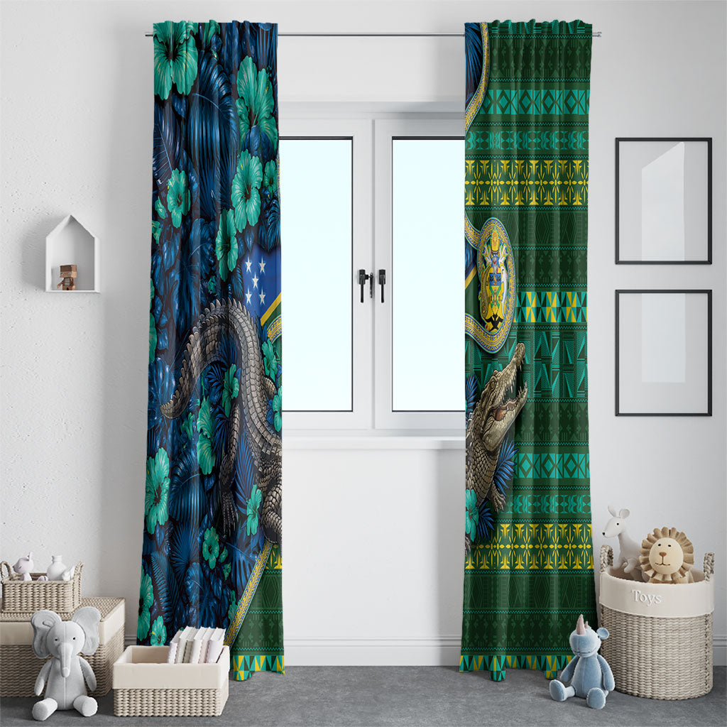 Solomon Islands Independence Day Window Curtain Crocodile Hibiscus Tribal Pattern