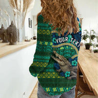 Personalised Solomon Islands Independence Day Women Casual Shirt Crocodile Hibiscus Tribal Pattern