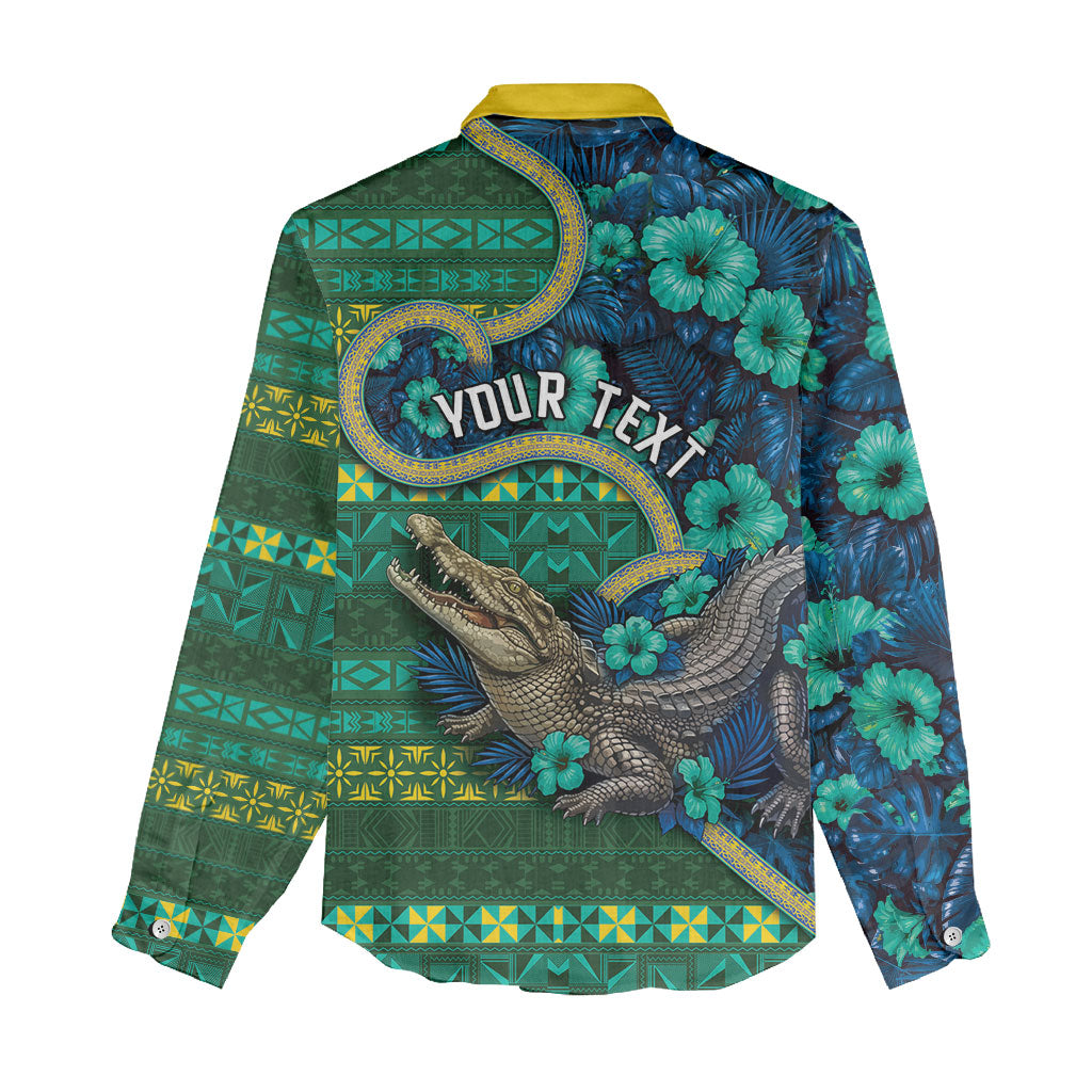 Personalised Solomon Islands Independence Day Women Casual Shirt Crocodile Hibiscus Tribal Pattern