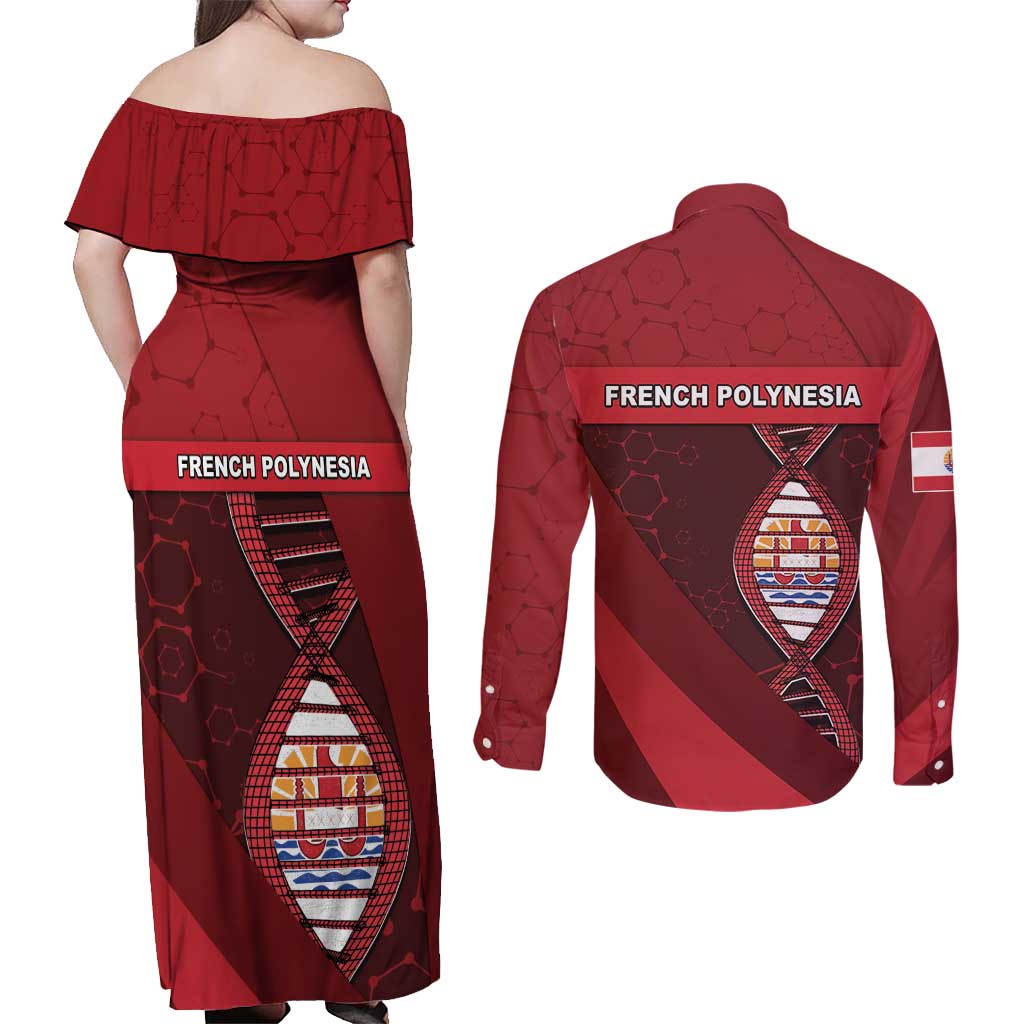 French Polynesia Is In My DNA Couples Matching Off Shoulder Maxi Dress and Long Sleeve Button Shirt - Polynesian Pride