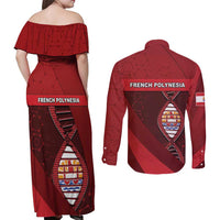 French Polynesia Is In My DNA Couples Matching Off Shoulder Maxi Dress and Long Sleeve Button Shirt - Polynesian Pride