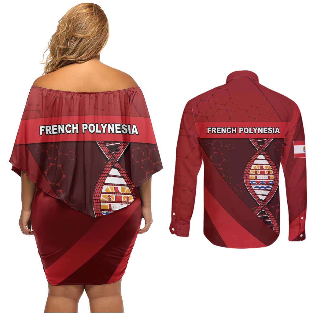 French Polynesia Is In My DNA Couples Matching Off Shoulder Short Dress and Long Sleeve Button Shirt - Polynesian Pride