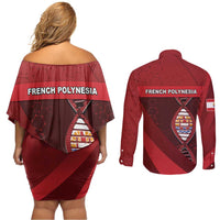 French Polynesia Is In My DNA Couples Matching Off Shoulder Short Dress and Long Sleeve Button Shirt - Polynesian Pride