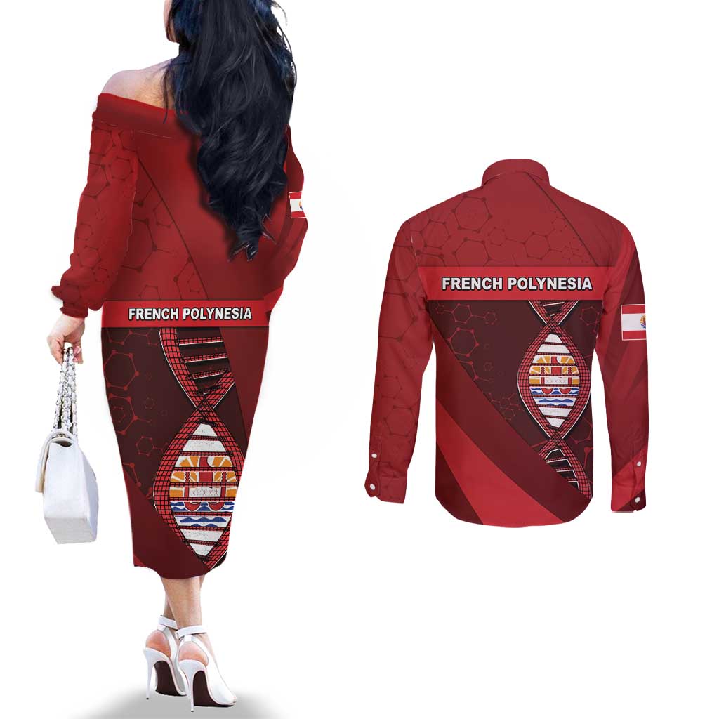 French Polynesia Is In My DNA Couples Matching Off The Shoulder Long Sleeve Dress and Long Sleeve Button Shirt - Polynesian Pride