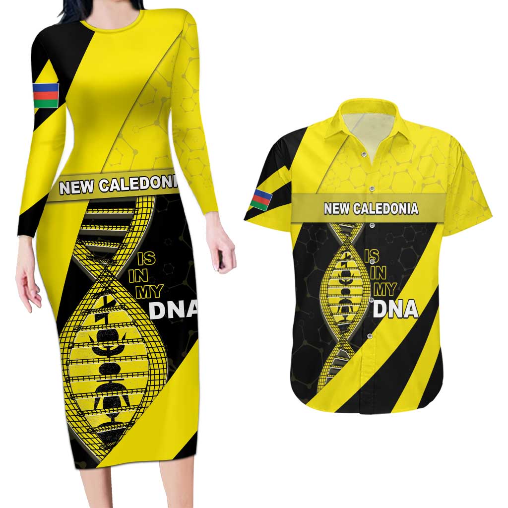New Caledonia Is In My DNA Couples Matching Long Sleeve Bodycon Dress and Hawaiian Shirt - Polynesian Pride