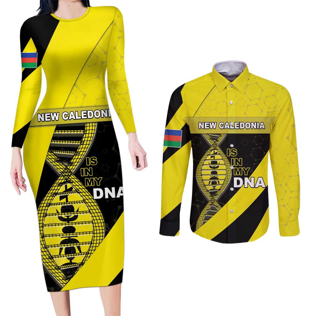 New Caledonia Is In My DNA Couples Matching Long Sleeve Bodycon Dress and Long Sleeve Button Shirt - Polynesian Pride