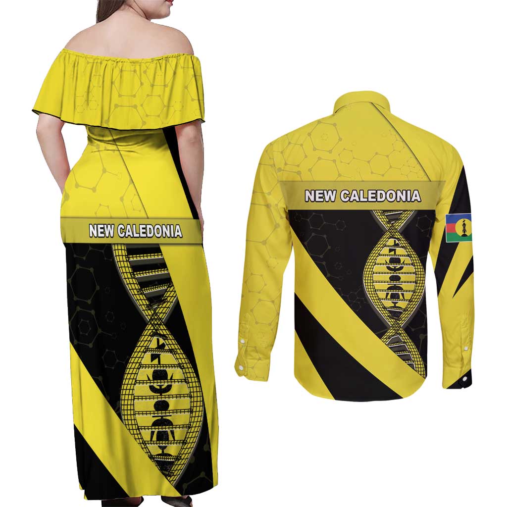New Caledonia Is In My DNA Couples Matching Off Shoulder Maxi Dress and Long Sleeve Button Shirt - Polynesian Pride