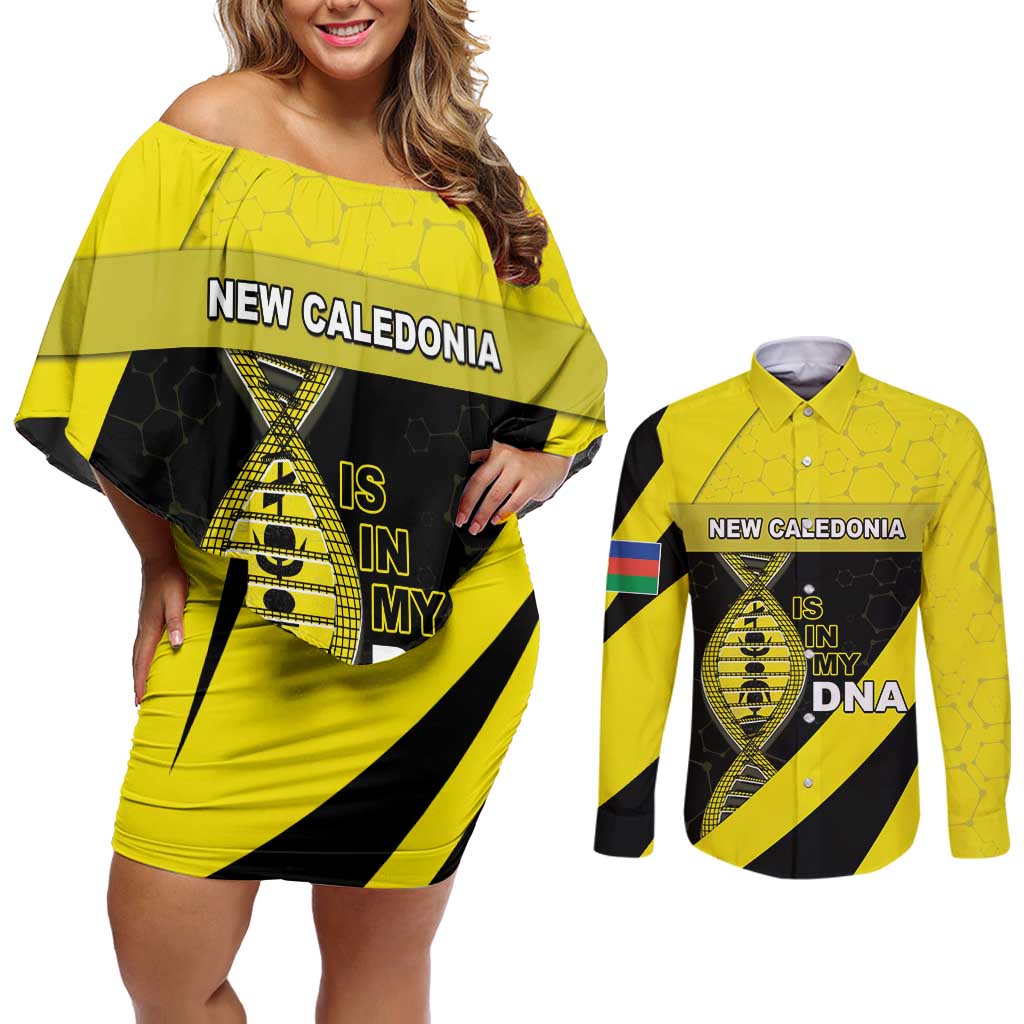 New Caledonia Is In My DNA Couples Matching Off Shoulder Short Dress and Long Sleeve Button Shirt - Polynesian Pride