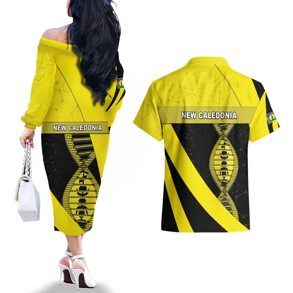 New Caledonia Is In My DNA Couples Matching Off The Shoulder Long Sleeve Dress and Hawaiian Shirt - Polynesian Pride
