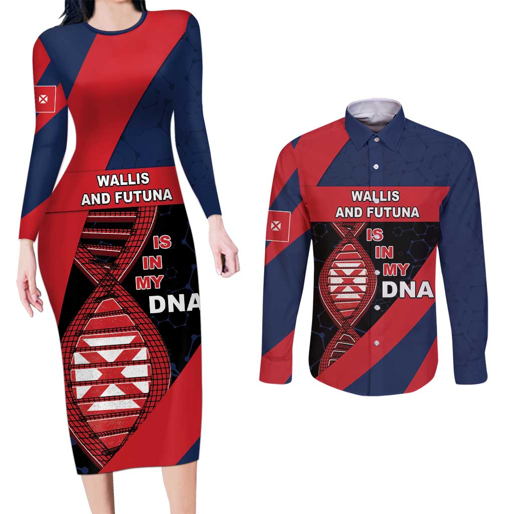 Wallis And Futuna Is In My DNA Couples Matching Long Sleeve Bodycon Dress and Long Sleeve Button Shirt DT05 Multicolor - Polynesian Pride