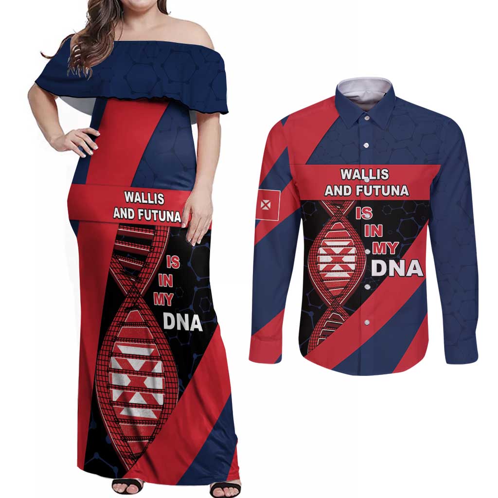 Wallis And Futuna Is In My DNA Couples Matching Off Shoulder Maxi Dress and Long Sleeve Button Shirt DT05 Multicolor - Polynesian Pride