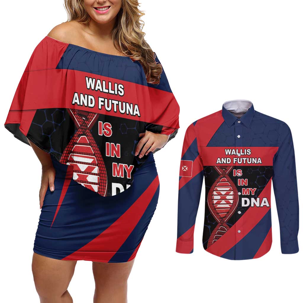 Wallis And Futuna Is In My DNA Couples Matching Off Shoulder Short Dress and Long Sleeve Button Shirt DT05 Multicolor - Polynesian Pride
