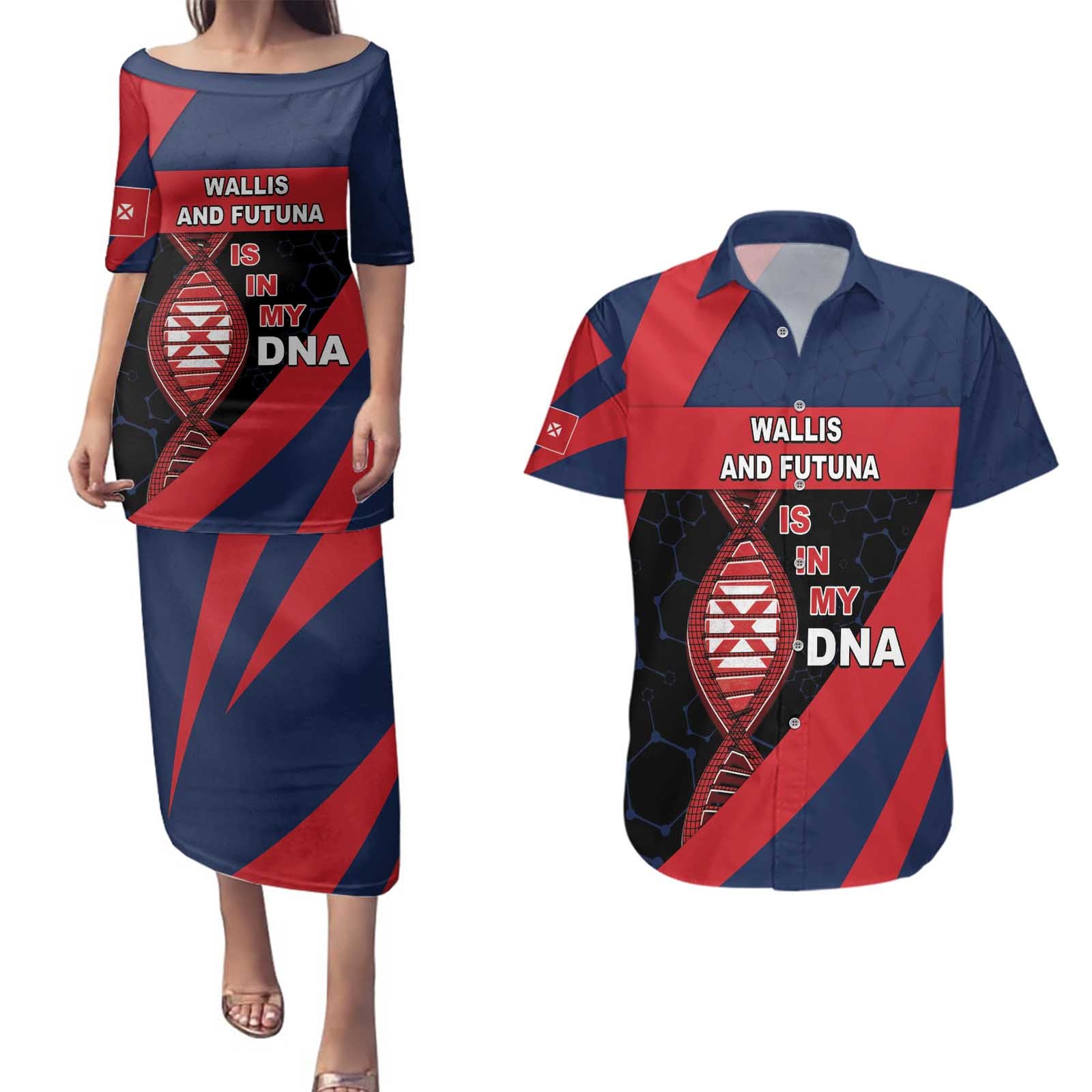 Wallis And Futuna Is In My DNA Couples Matching Puletasi and Hawaiian Shirt DT05 Multicolor - Polynesian Pride