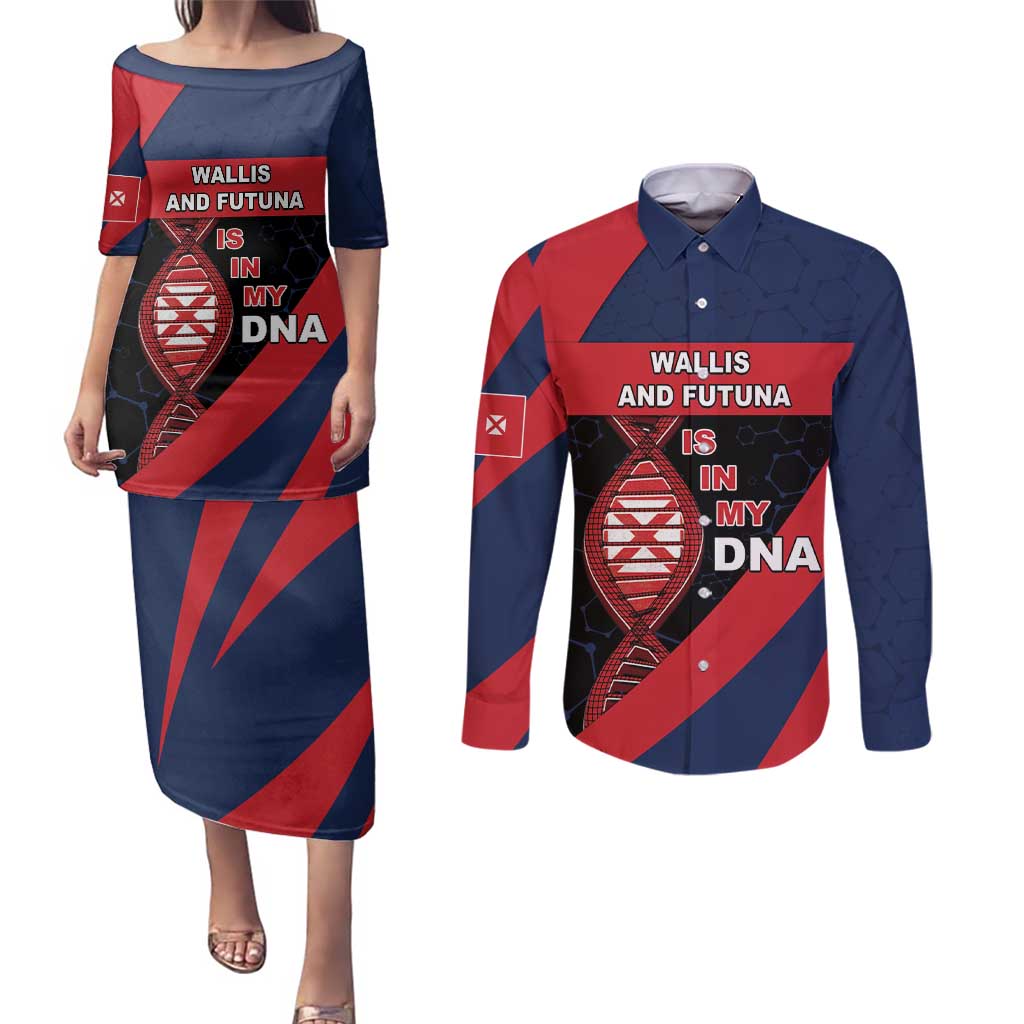 Wallis And Futuna Is In My DNA Couples Matching Puletasi and Long Sleeve Button Shirt DT05 Multicolor - Polynesian Pride