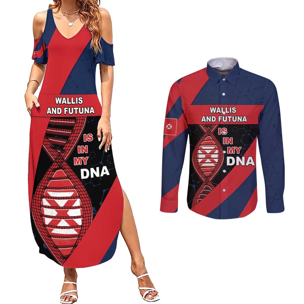 Wallis And Futuna Is In My DNA Couples Matching Summer Maxi Dress and Long Sleeve Button Shirt DT05 Multicolor - Polynesian Pride