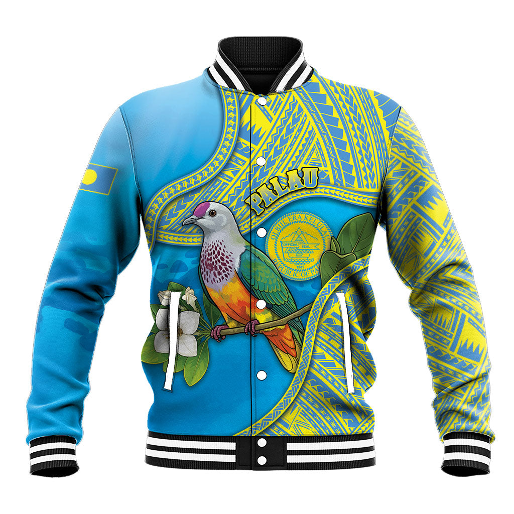Personalised Palau Biib Bird Baseball Jacket Rur Flower And Rock Islands Patterns