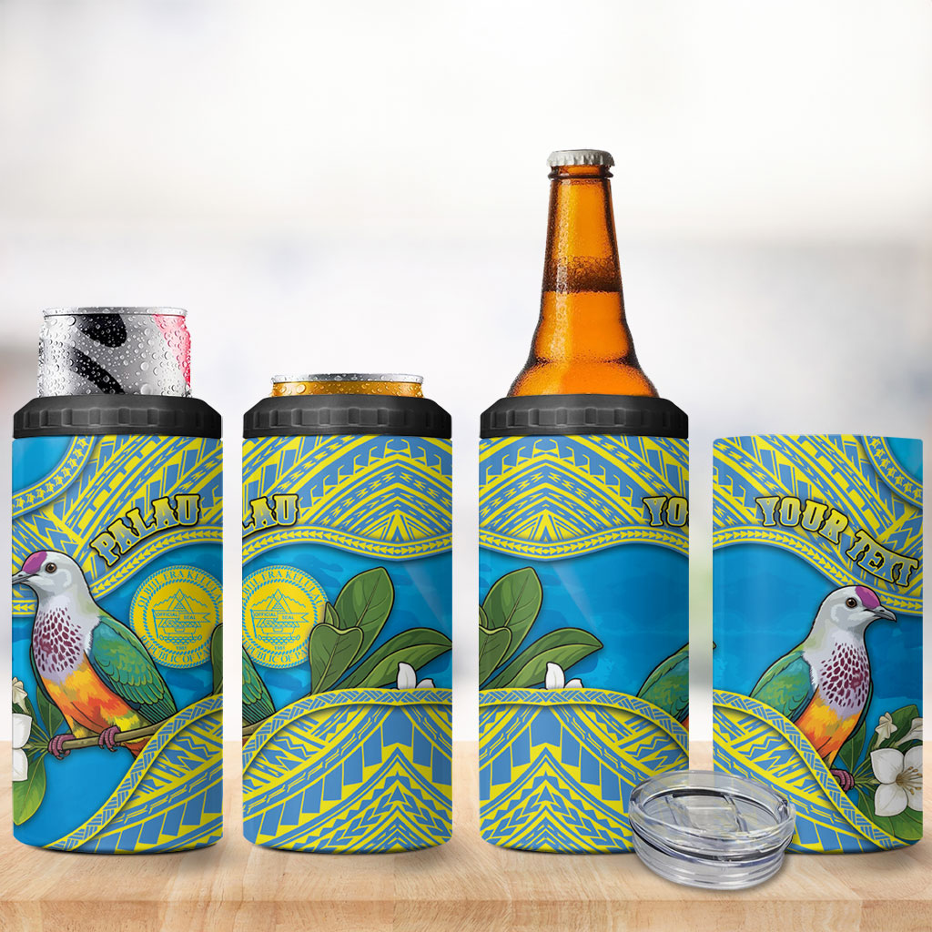 Personalised Palau Biib Bird 4 in 1 Can Cooler Tumbler Rur Flower And Rock Islands Patterns