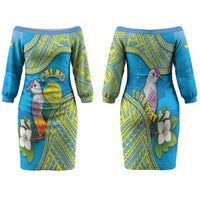 Personalised Palau Biib Bird Couples Matching Off The Shoulder Long Sleeve Dress and Hawaiian Shirt Rur Flower And Rock Islands Patterns DT05 - Polynesian Pride
