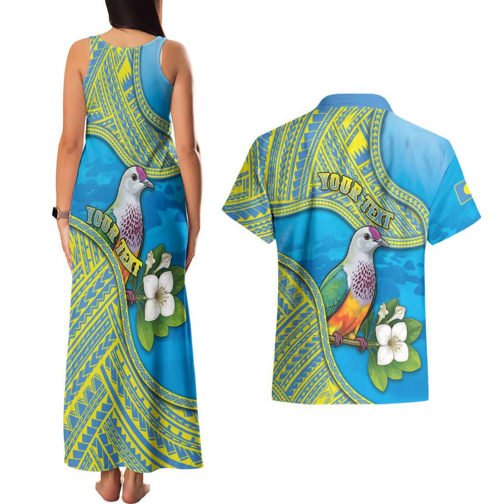 Personalised Palau Biib Bird Couples Matching Tank Maxi Dress and Hawaiian Shirt Rur Flower And Rock Islands Patterns