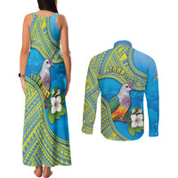 Personalised Palau Biib Bird Couples Matching Tank Maxi Dress and Long Sleeve Button Shirt Rur Flower And Rock Islands Patterns