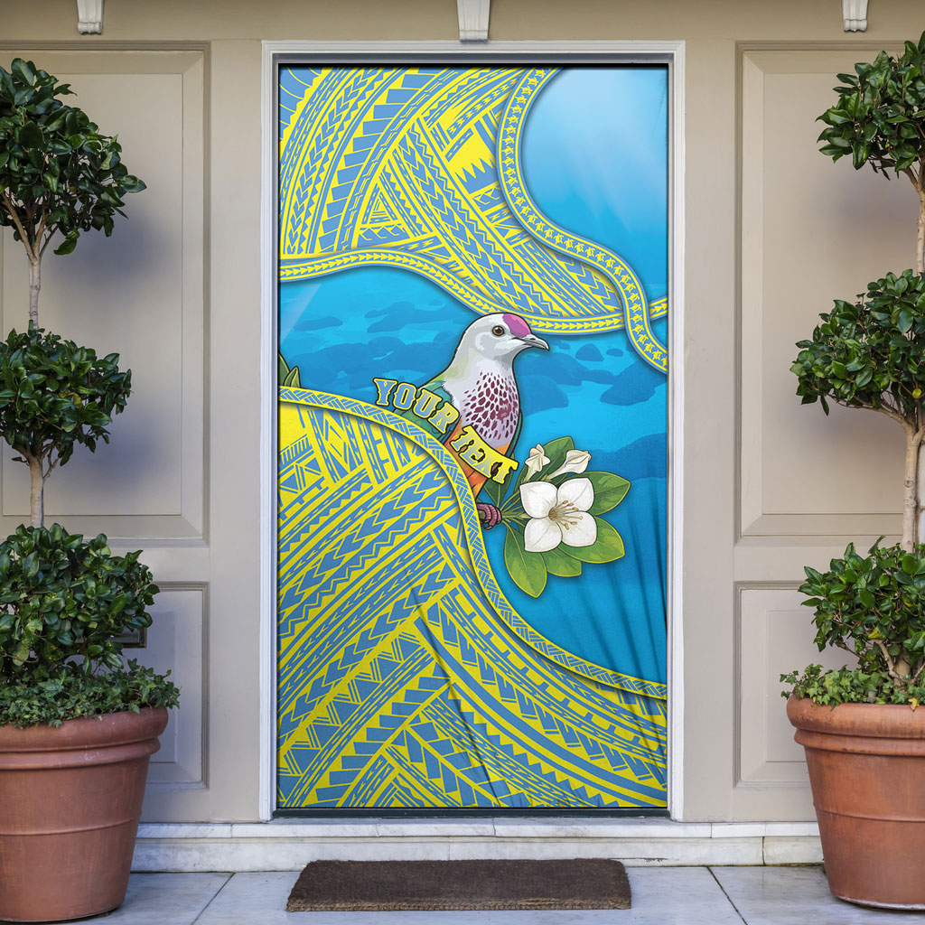Personalised Palau Biib Bird Door Cover Rur Flower And Rock Islands Patterns DT05 Blue - Polynesian Pride