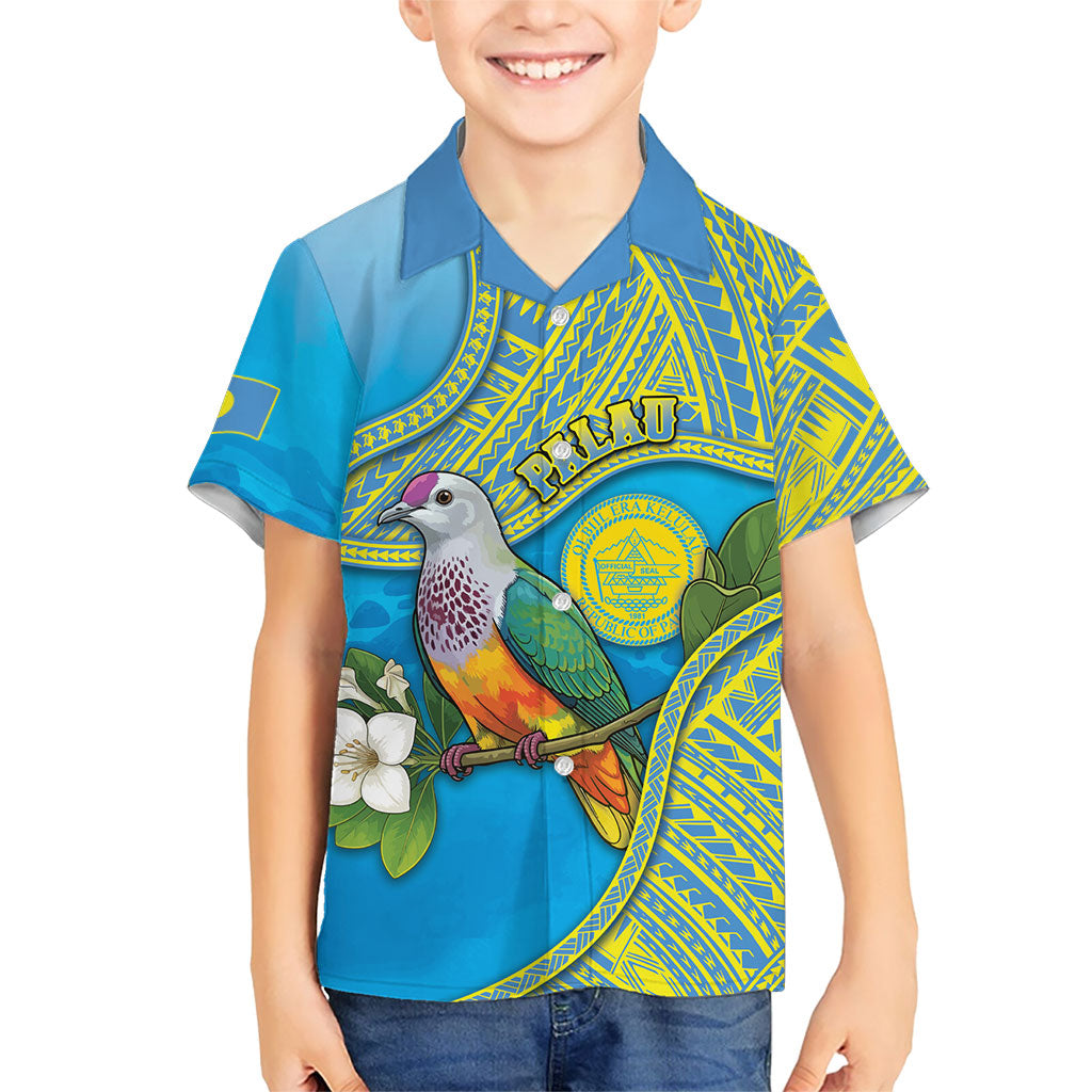 Personalised Palau Biib Bird Family Matching Off Shoulder Short Dress and Hawaiian Shirt Rur Flower And Rock Islands Patterns