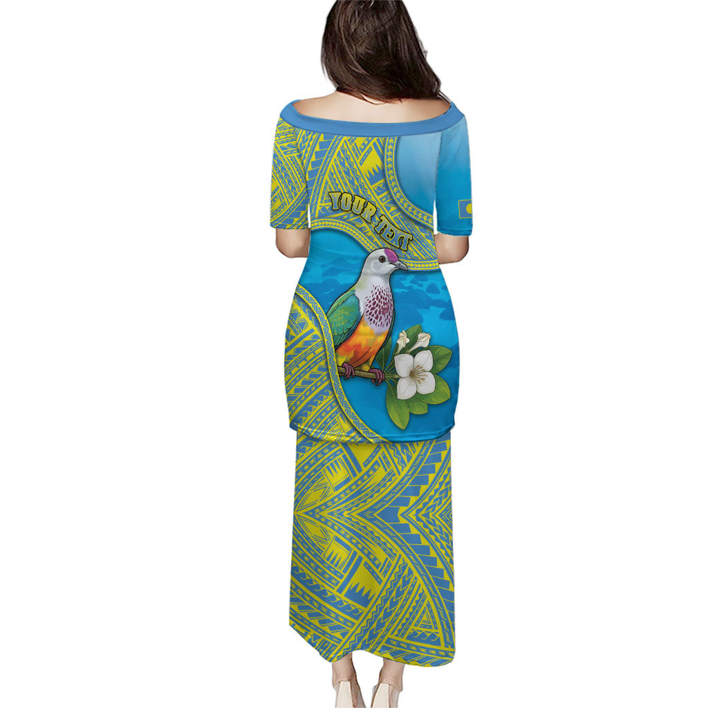 Personalised Palau Biib Bird Family Matching Puletasi and Hawaiian Shirt Rur Flower And Rock Islands Patterns