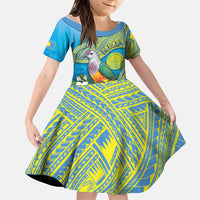 Personalised Palau Biib Bird Family Matching Short Sleeve Bodycon Dress and Hawaiian Shirt Rur Flower And Rock Islands Patterns