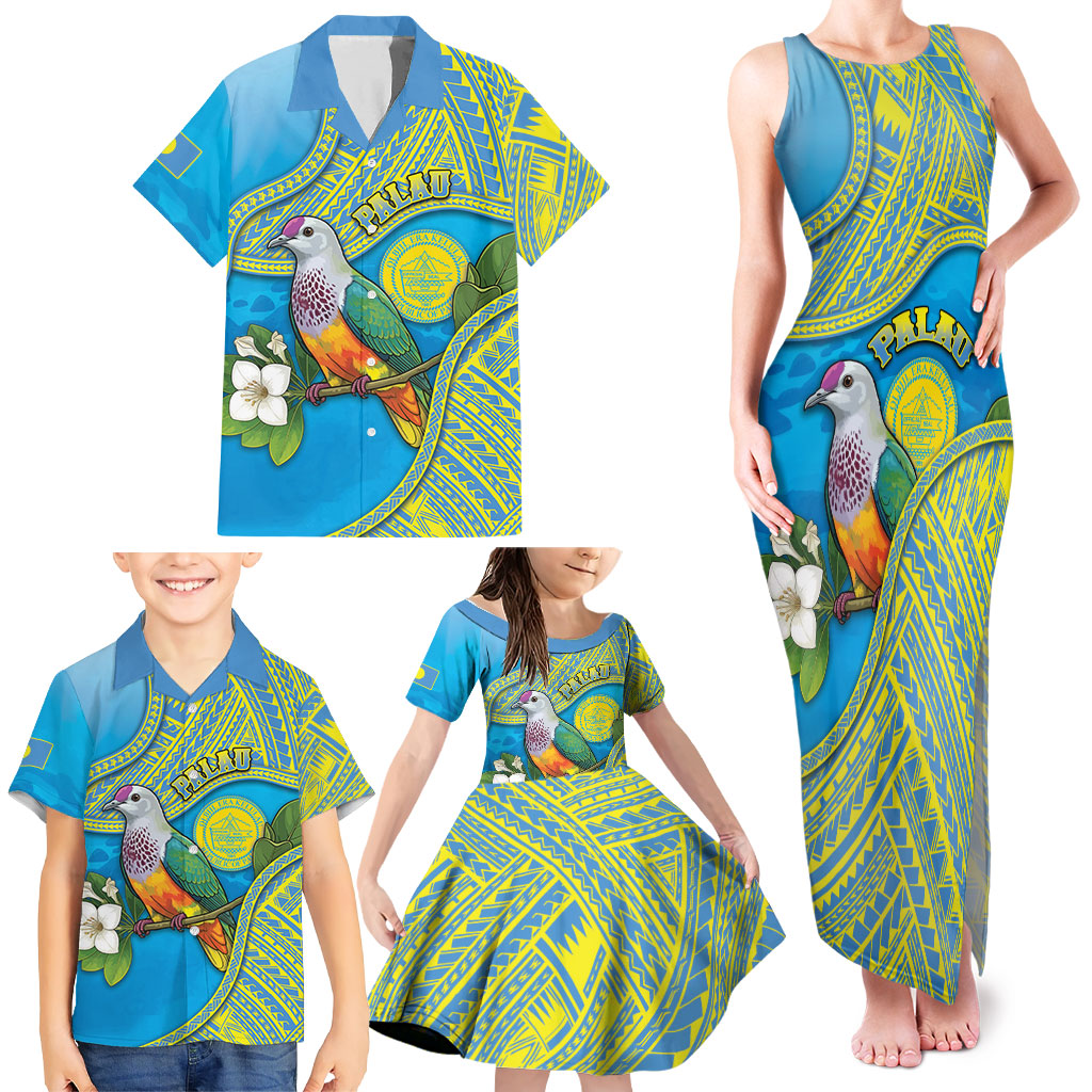 Personalised Palau Biib Bird Family Matching Tank Maxi Dress and Hawaiian Shirt Rur Flower And Rock Islands Patterns DT05 - Polynesian Pride