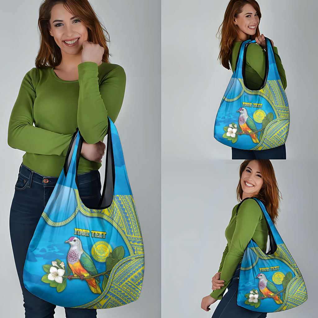 Personalised Palau Biib Bird Grocery Bag Rur Flower And Rock Islands Patterns