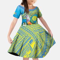 Personalised Palau Biib Bird Kid Short Sleeve Dress Rur Flower And Rock Islands Patterns