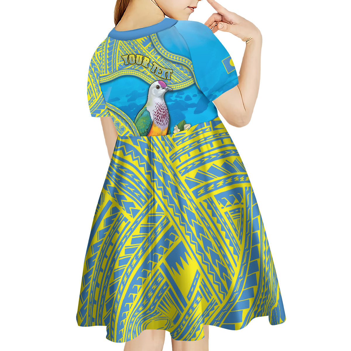 Personalised Palau Biib Bird Kid Short Sleeve Dress Rur Flower And Rock Islands Patterns
