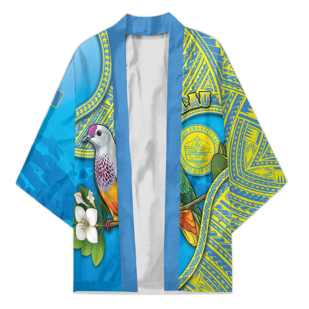 Personalised Palau Biib Bird Kimono Rur Flower And Rock Islands Patterns DT05 Unisex Blue - Polynesian Pride
