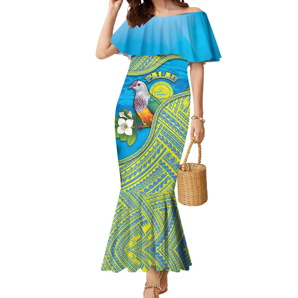 Personalised Palau Biib Bird Mermaid Dress Rur Flower And Rock Islands Patterns