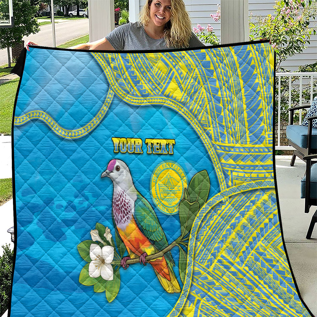 Personalised Palau Biib Bird Quilt Rur Flower And Rock Islands Patterns DT05 Blue - Polynesian Pride
