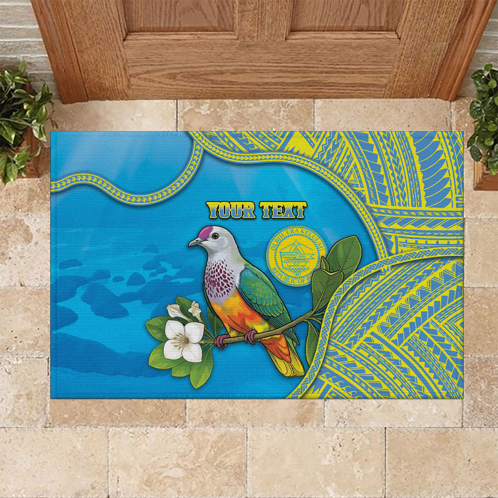 Personalised Palau Biib Bird Rubber Doormat Rur Flower And Rock Islands Patterns DT05 Blue - Polynesian Pride